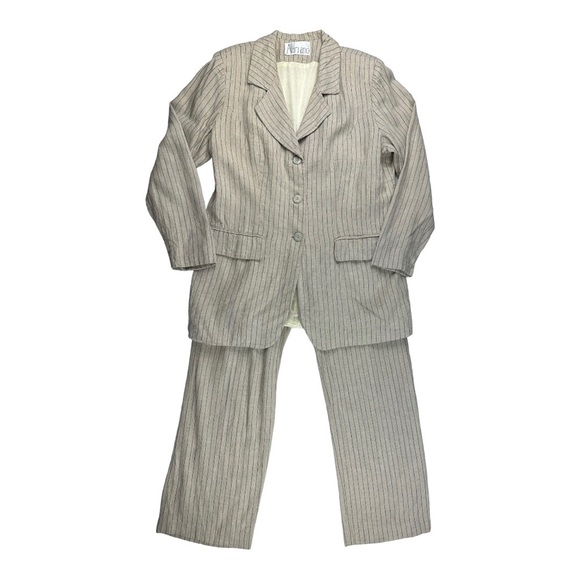 Adriano Jackets & Blazers - Vintage Adriano Striped Pant Suit Beige Size 12